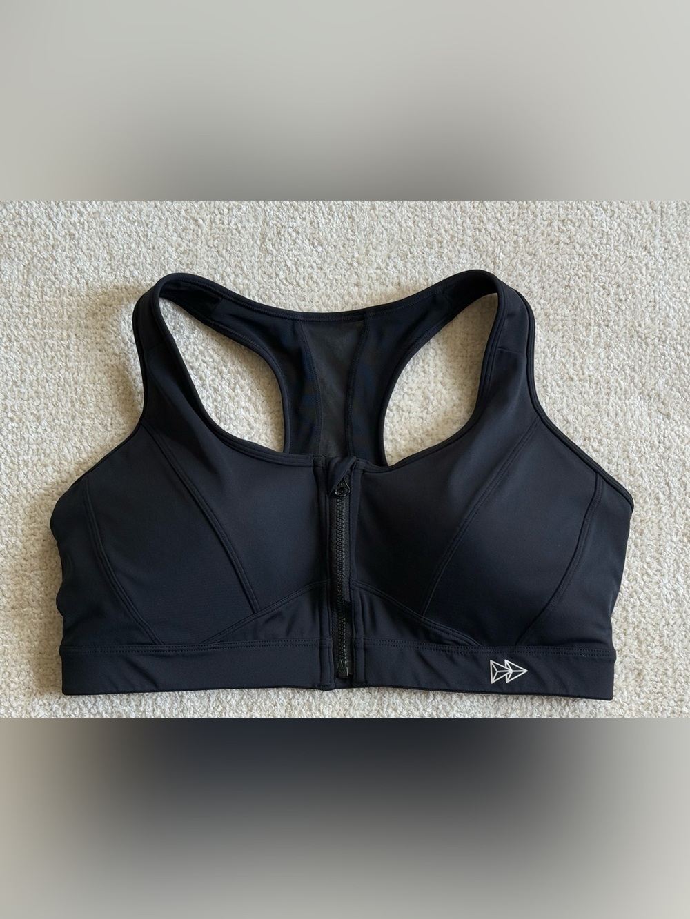 Yvette High Impact Front Zip Sports Bra Black Racerback Size L+